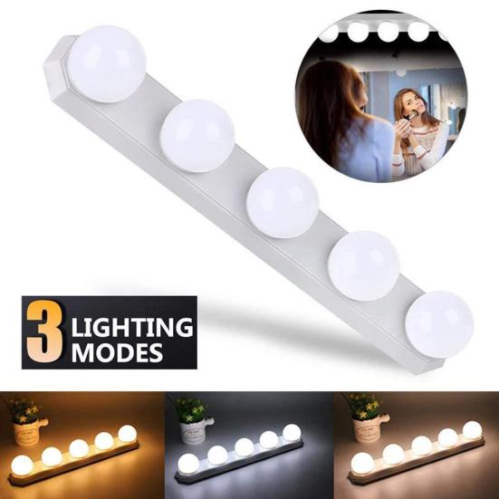 USB Powered Vanity Mirror Mount 5 LED Makeup Fill Light Bulb with Suction