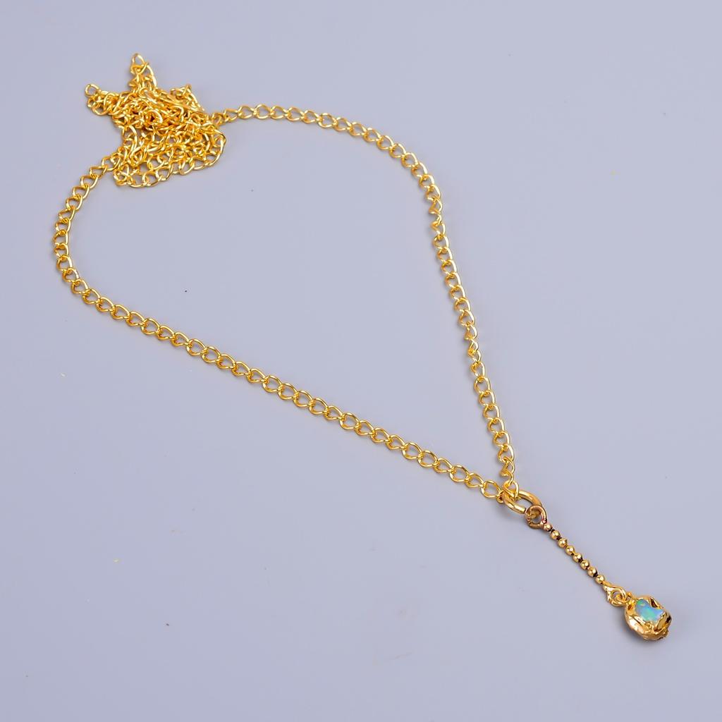 Изысканное ожерелье-цепь из натурального эфиопского опала, гальваническое покрытие, золотая отделка V-81