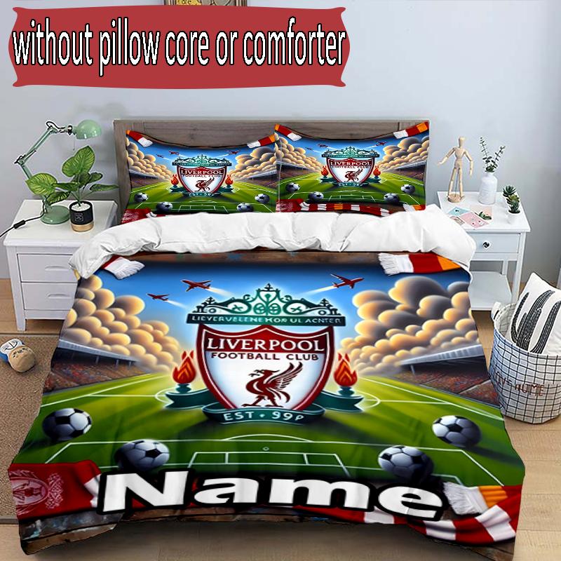 3pcs Duvet Cover Set (1*Duvet Cover + 2*Pillowcase, Without Core), Custom Name Liverpool F.C Pattern Bedding Set, Home Bedroom Decor Gift