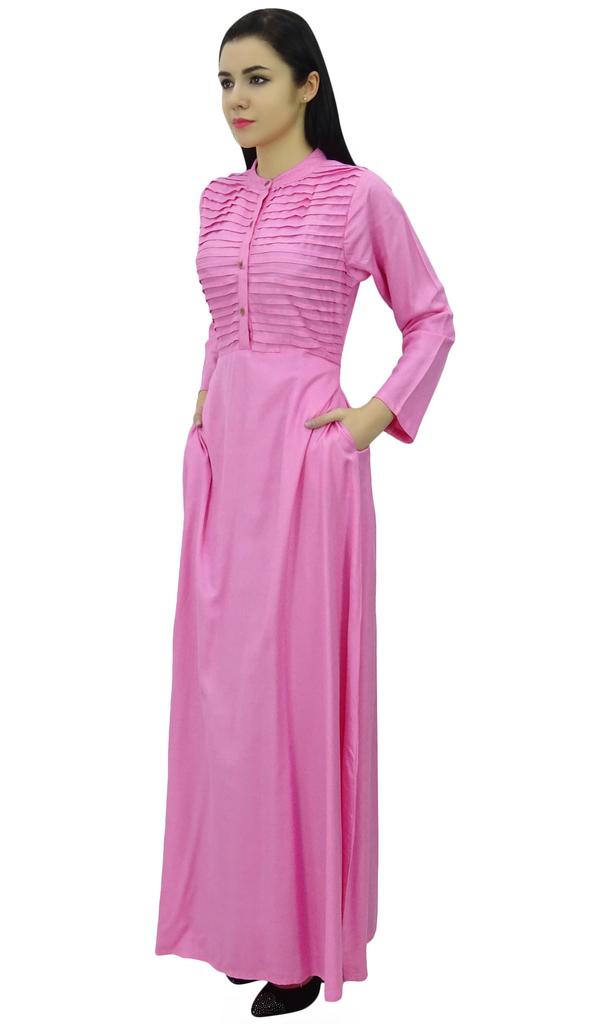 Bimba Женское простое платье джилбаб макси с длинным рукавом и воротником-стойкой