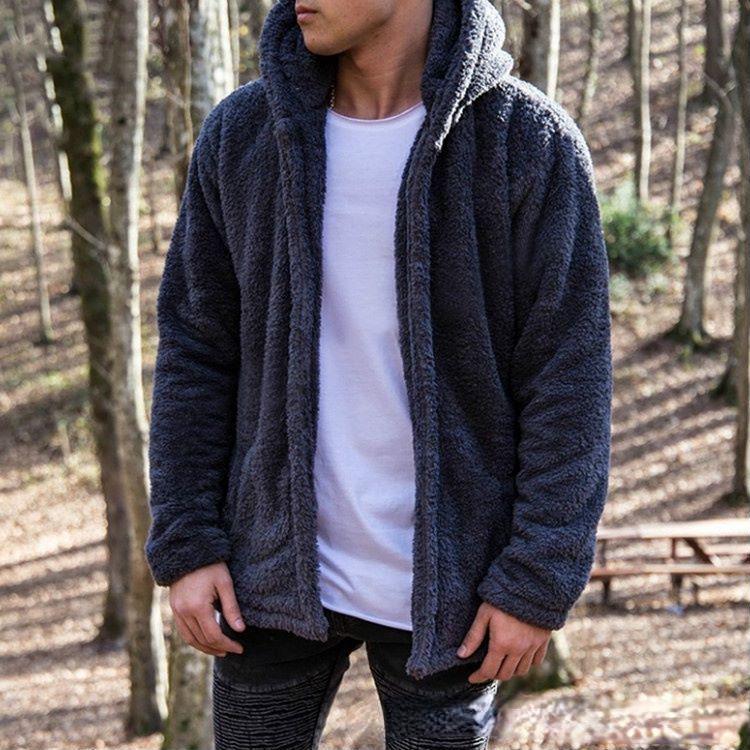 Мужская повседневная однотонная куртка с капюшоном, тяжелая плюшевая куртка