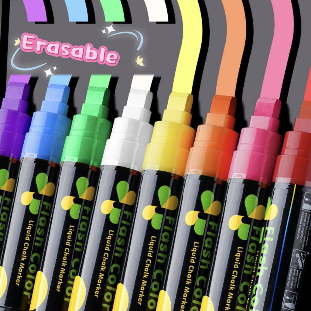 8 шт. флуоресцентных маркеров-мелов, стираются влажным способом для стекла, школьных досок и непористых поверхностей, моющиеся - идеально подходят для студентов