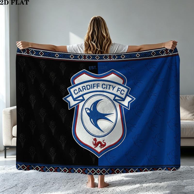 Фланелевое одеяло с принтом Cardiff City FC Высококачественное Теплое Удобное Покрытие для Всех Сезонов Идеально для Подарков Домашний Декор