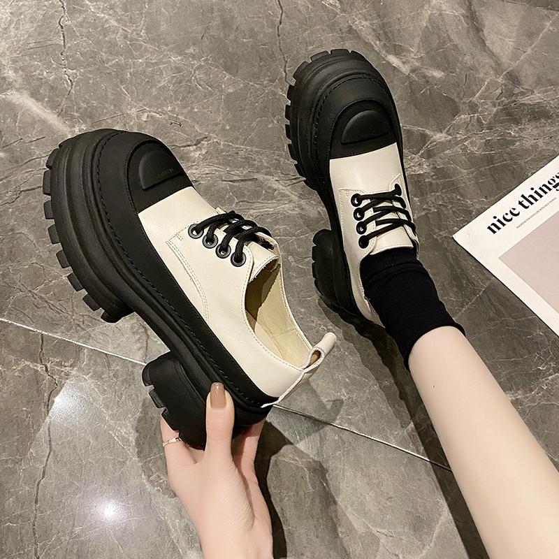 Модные женские туфли на толстой подошве 2024 года, новые роскошные туфли с круглым носком и одинарными ботинками, женские трендовые туфли на шнуровке для банкета