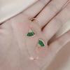 Fan Earrings Inlaid with Grandmother's Green Rhinestones Retro Fan New Elegant and Elegant Style Female