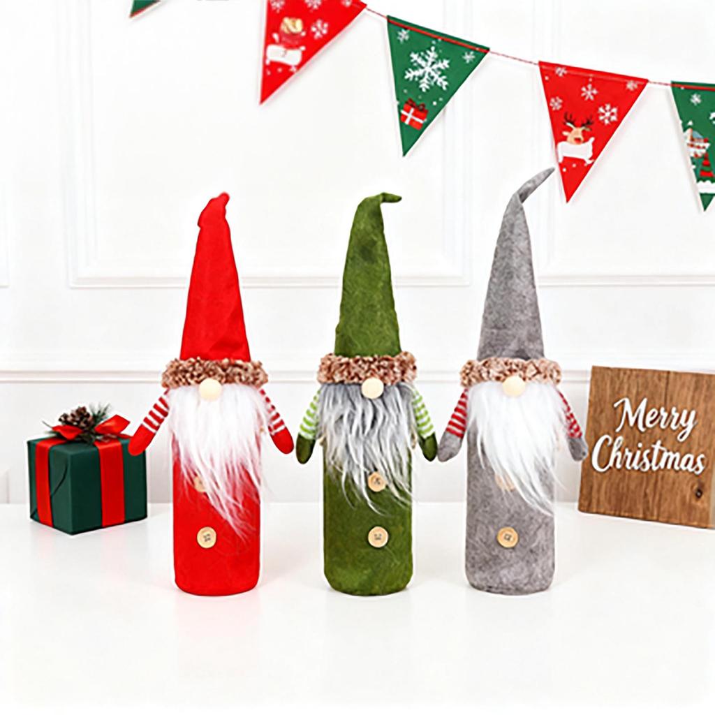 Mingguan Christmas Faceless Old Man Wine Bottle Cover Set - Non-Woven Fabric, European and American Style, 2-Piece Decoration Cover