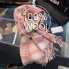 Luxury Winter 100% Wool Scarf Women Plaid Cashmere Handkerchief Warm Pashmina Female Shawl Pareo Soft Bufanda British Korean