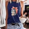 Cat-printed Women's Round-neck Vest for Spring and Summer Casual Sleeveless Top