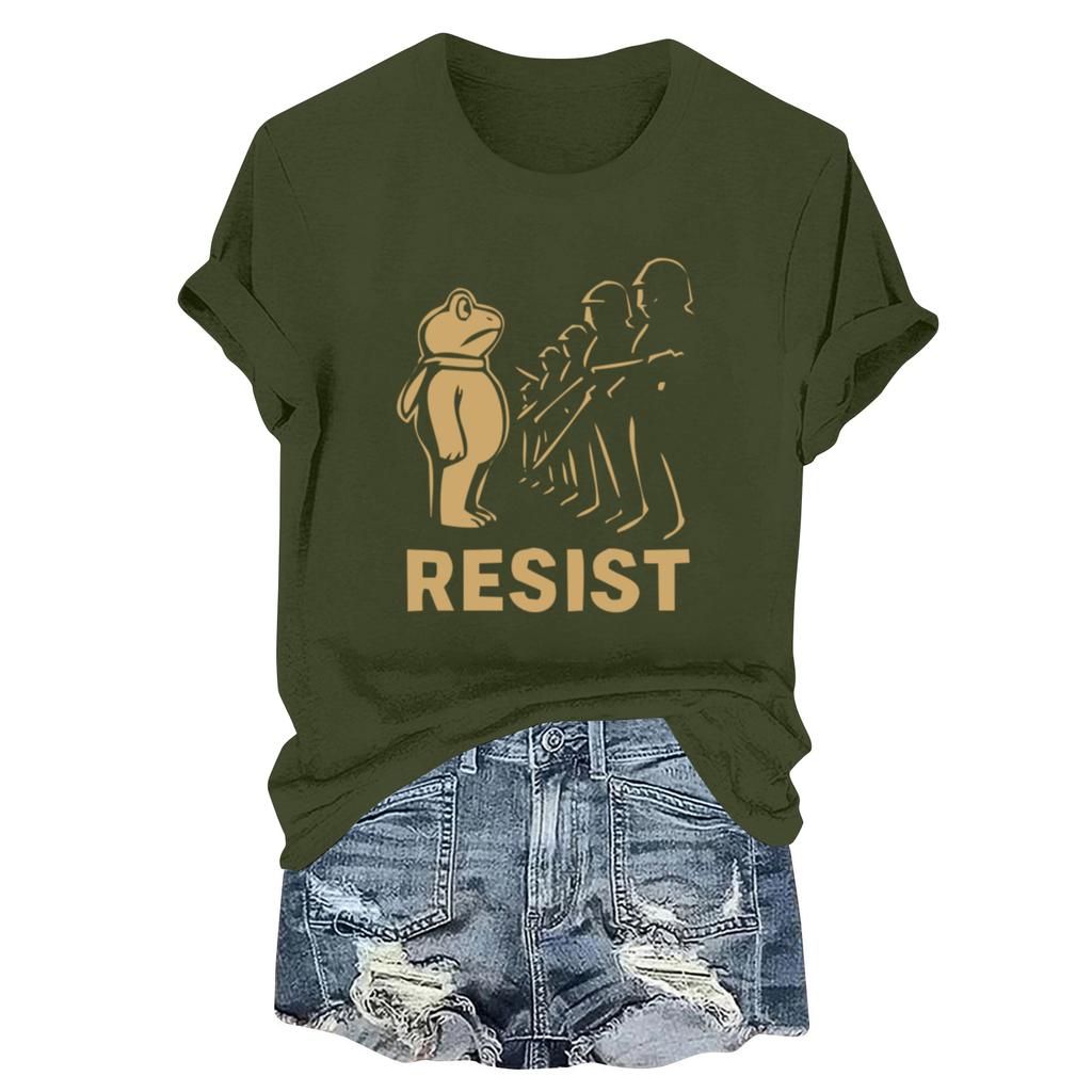 Women's Fashion Casual Printed Round Neck Short Sleeved Pullover T-Shirt Top