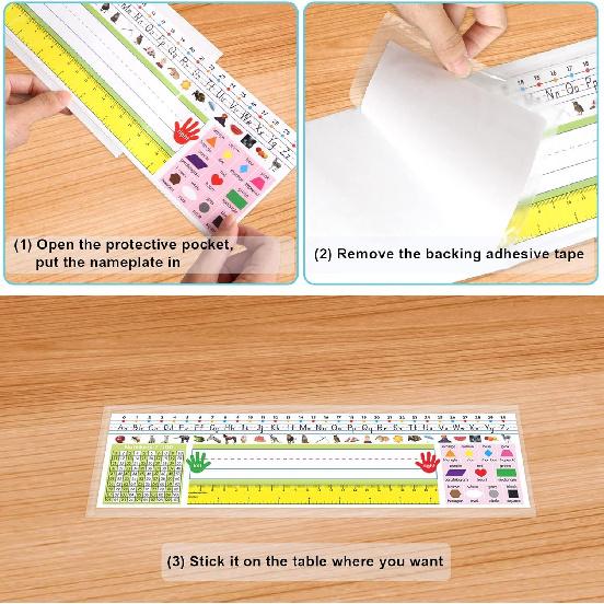 Fancy Land Nameplate Pocket Self Adhesive Nameplates Covers for Students Desk 40 Pcs 4.7 x 14.2 Inches