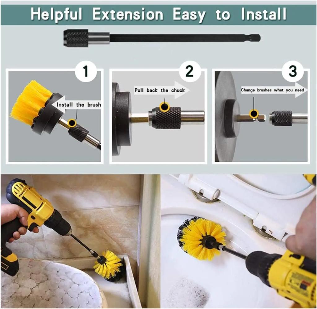 5Pcs Drill Brush Attachment Set In Power Scrubber Brush with Drill Scrub Brush for Carpet Glass Car Tires Cleaning Showers Tub