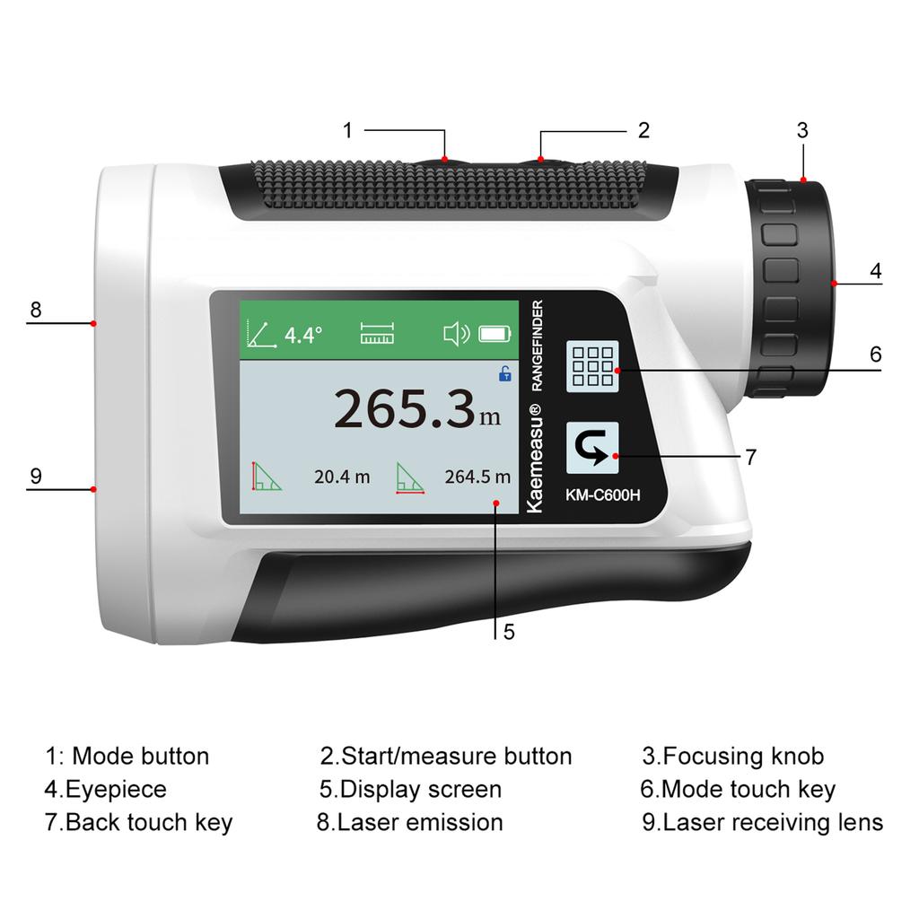 Дальномер для гольфа с сенсорным ЖК-экраном, 6-кратное увеличение, 600 м/800 м, USB-перезаряжаемый дальномер