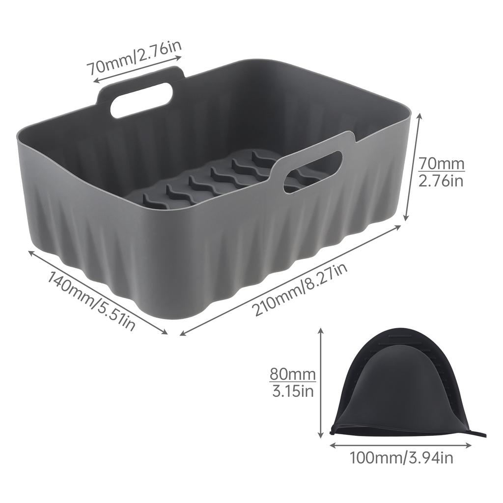 Silicone Air Fryer Liner Square Wave Pattern Heat Resistant Oven Liners with Oven Gloves