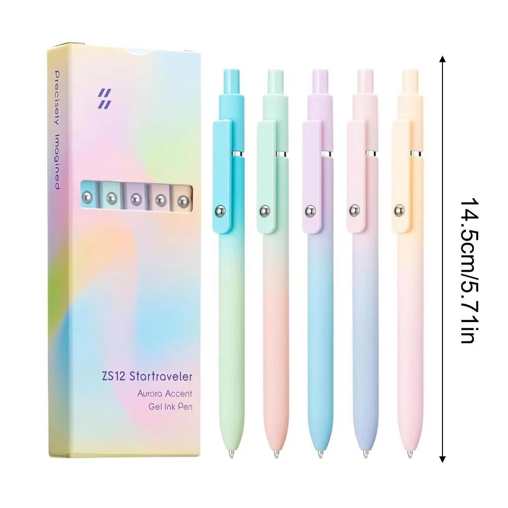 5Pcs Stress Relief Carbon Gel Pens Set High Value Rainbow Press Type Quick Drying for Students Nurses Journal Office Supplies