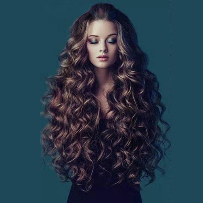 New Wigs Fashion Wigs Women'S Slanted Bangs Long Curly Hair High Temperature Silk Headgear