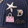 Baseball cap personalized metal decorative leather brim cap three-dimensional denim autumn creative cap