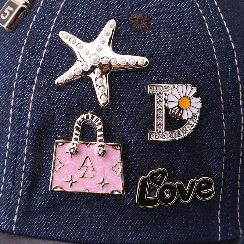 Baseball cap personalized metal decorative leather brim cap three-dimensional denim autumn creative cap