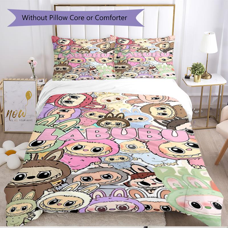 3pcs Duvet Cover Set (1*Duvet Cover + 2*Pillowcase, Without Core), Labubu Print Soft All‑Season Bedding Set, Home Bedroom Decor Gift