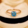 Cushion Cut Aquamarine Solitaire Ring – Yellow Gold Plated Bezel Setting, Engagement Wedding Jewellery Gift for Women