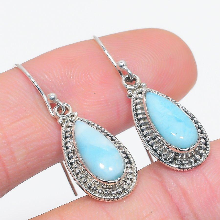 Natural Republic Larimar Gemstone 925 Solid Sterling Silver Earring 1.50" J3u36