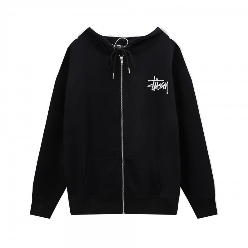 Unisex Hooded Fleece Sweatshirt With Back Letter Print Long Sleeve Zip-Up Casual Top Teens Adults