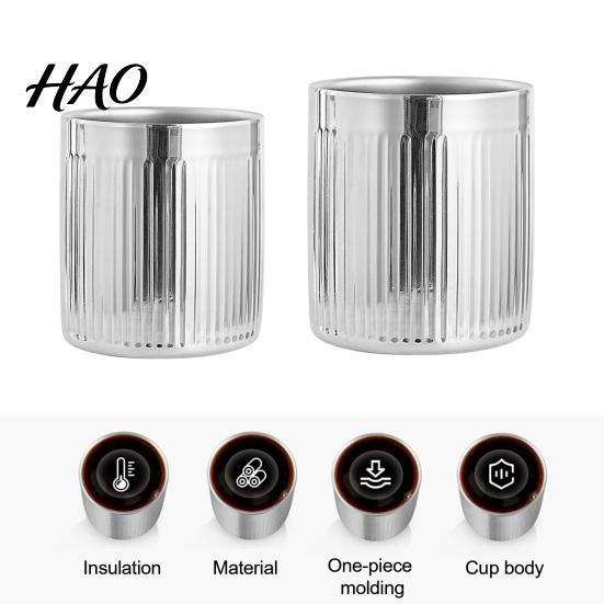 Metal Coffee Mug 200/360ML 304 Stainless Steel Water Cup, Double Wall Insulated Ribbed Drinking Cup Heat Resistant for Hot Cold Drinks