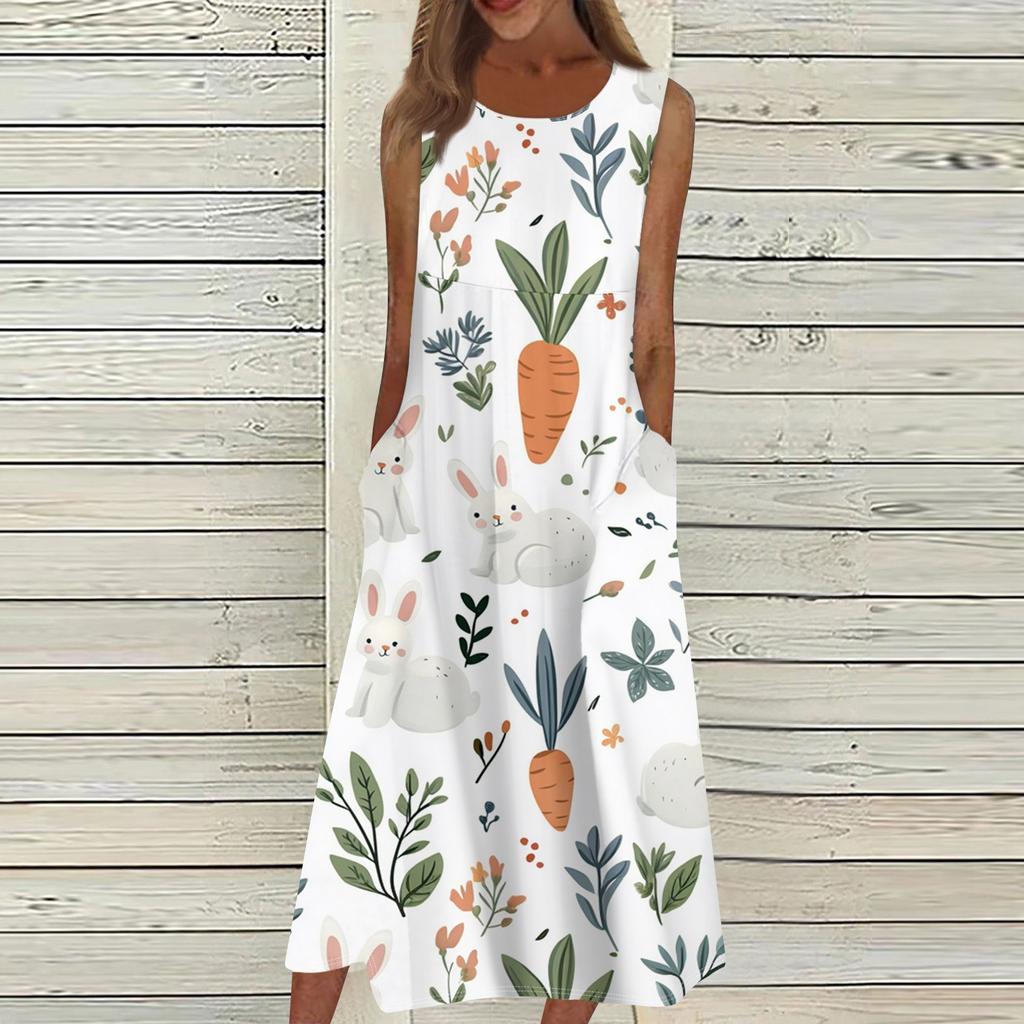 Жен. Повседневные платья с принтом Круглый вырез Классический Классический На открытом воздухе Повседневные Без рукавов Свободные платья