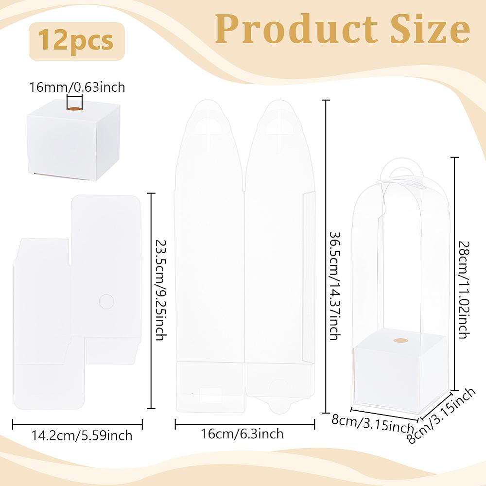 12sets Transparent PVC Single Rose Flower Packaging Boxes Rose Wrapping Boxes with Paper Base Rectangle White Finished Product: 8x8x28cm