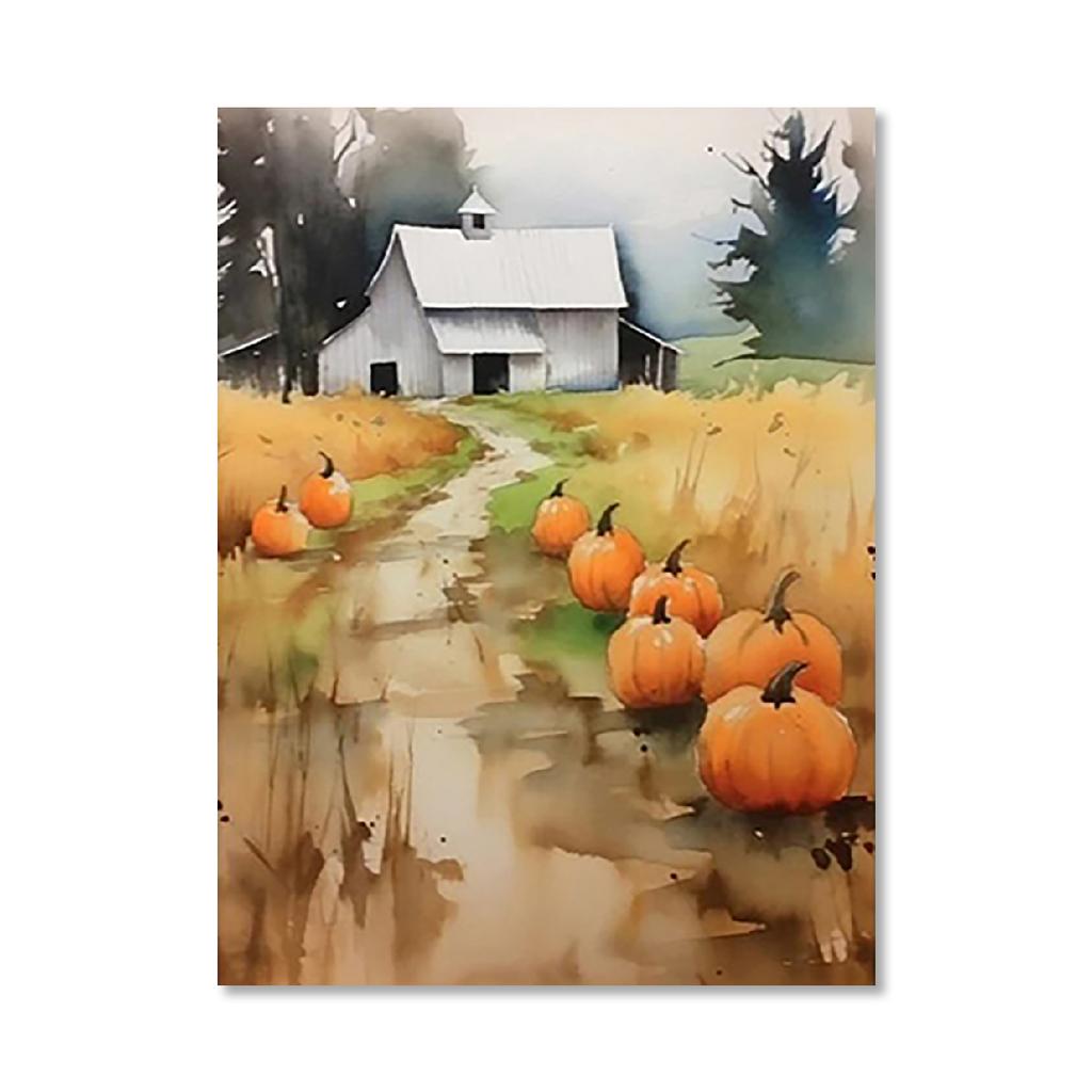 Cute Pumpkins Autumn Leaves Watercolor Canvas Prints Hello Autumn Wall Art Posters for Modern Living Room Halloween Home Deco