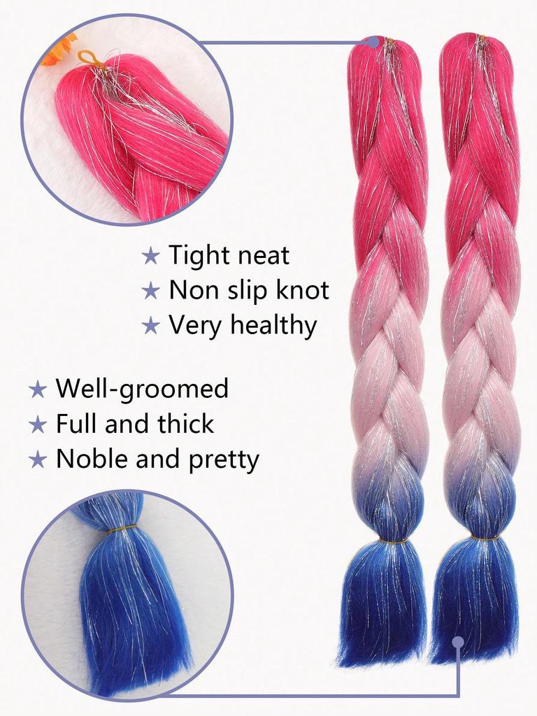 24-дюймовые синтетические волосы для плетения, микс, блестки, трехцветные синтетические волосы для наращивания, большие косички, 1 шт.