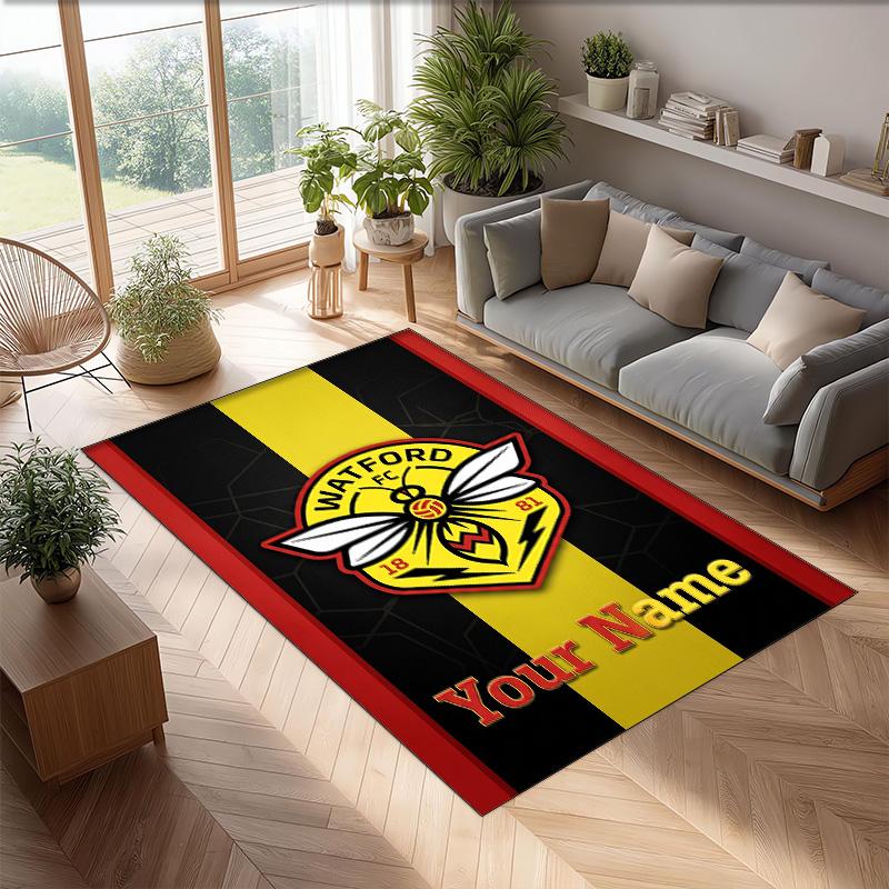 Watford FC Printed Crystal Velvet Rug Non‑Slip Crystal Velvet Carpet For Sofa Bedroom Indoor Home Decoration