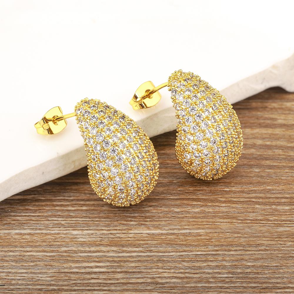 Nidin Hot Sale Glossy Waterdrop Full Zircon Earrings for Women Lightweight Hollow Gold/Silver Color Chunky Hoops Fashion Jewelry