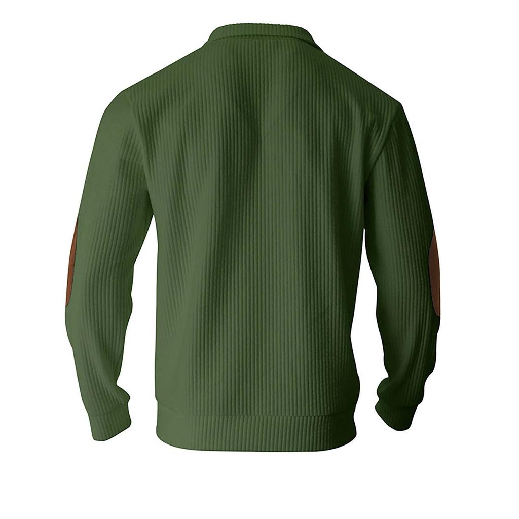 Men's Quilted Sweatshirt Casual Corduroy Quarter Button Up Pullover Long Sleeve Stand Collar