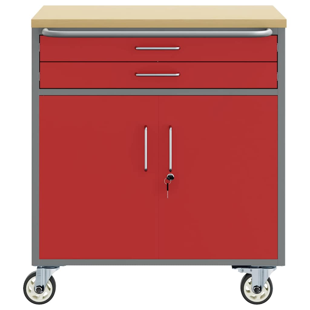 Rolling Workbench Trolley Red and Grey 75 x 45 x 85 cm