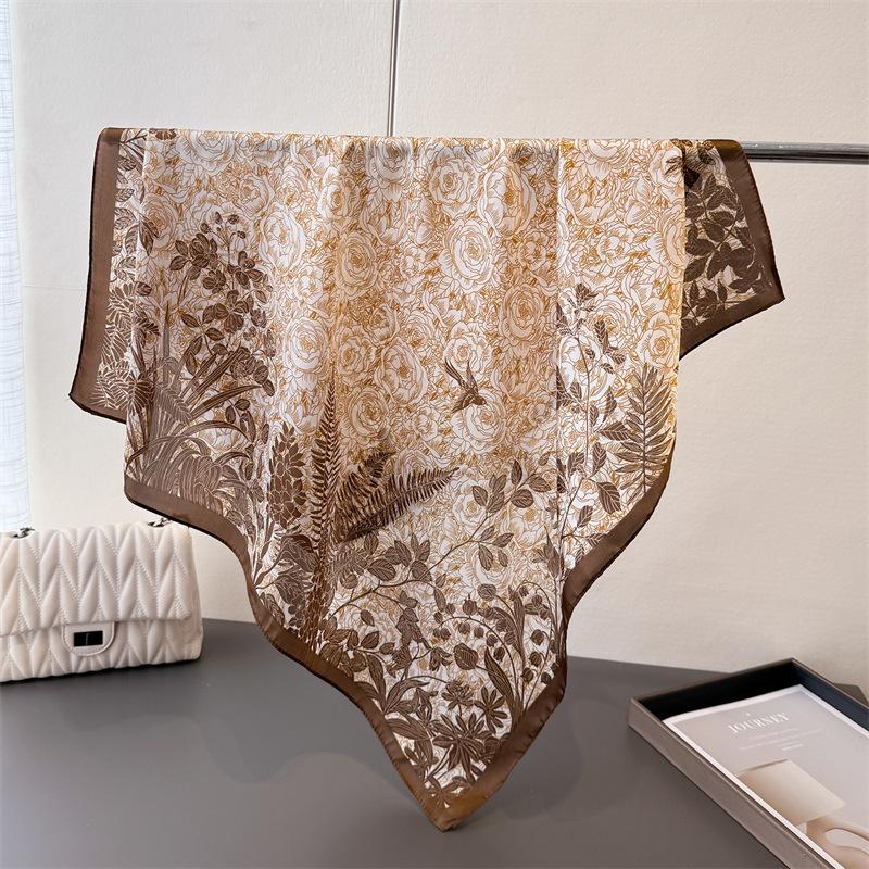 Plant Style Printing Simulation Silk Scarf Square Scarf High-End Shawl Versatile Neck Small Square Scarf Headscarf