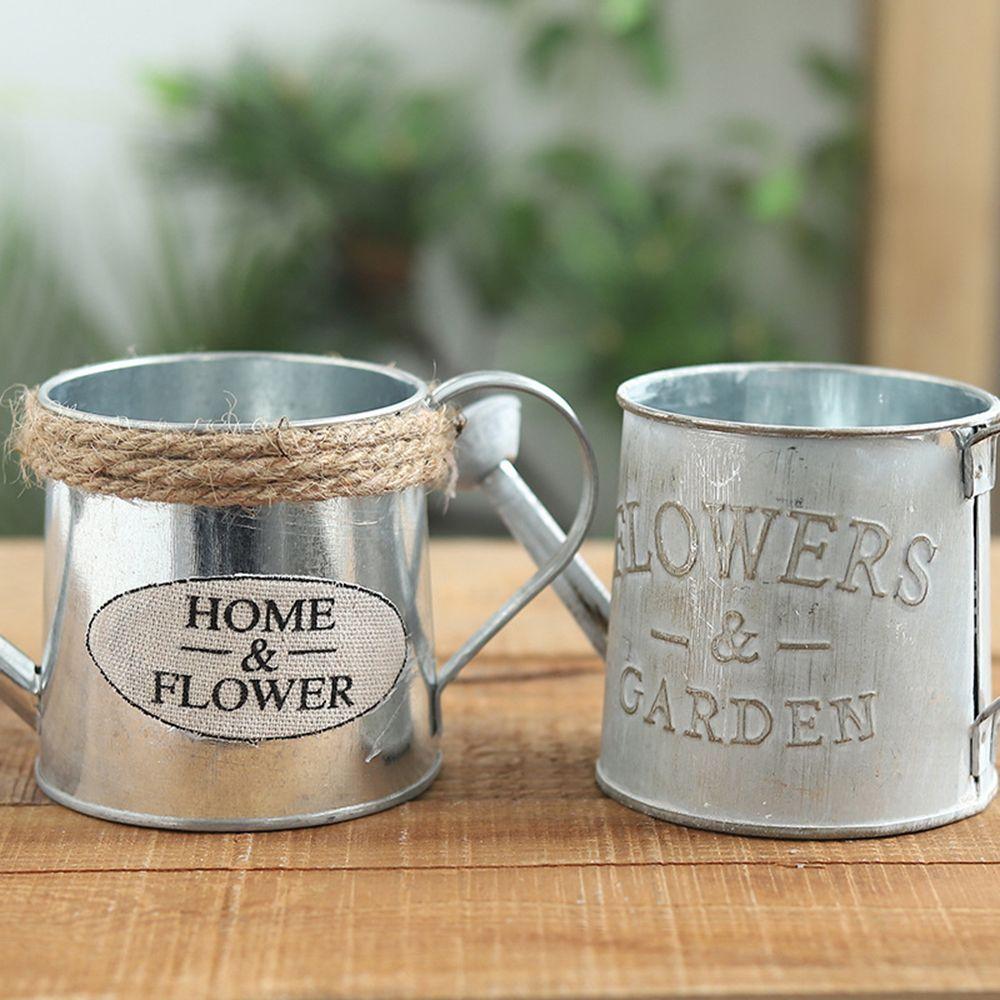 Vintage Iron Sheet Garden Flower Bucket Vases Embossed Wrought Watering Can