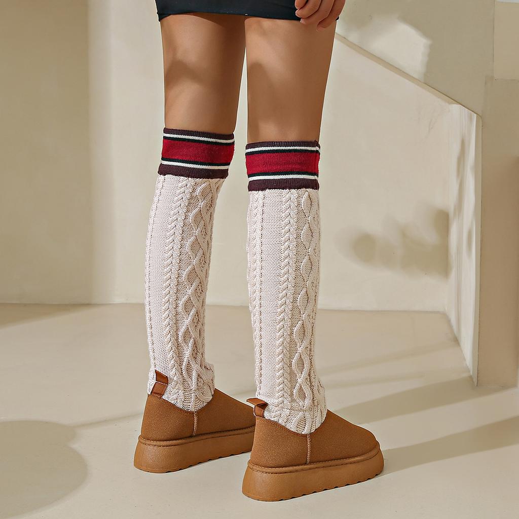 Модные женские ботфорты на платформе, зимние плюшевые теплые эластичные женские сапоги, нескользящие повседневные боты большого размера, хлопковая обувь