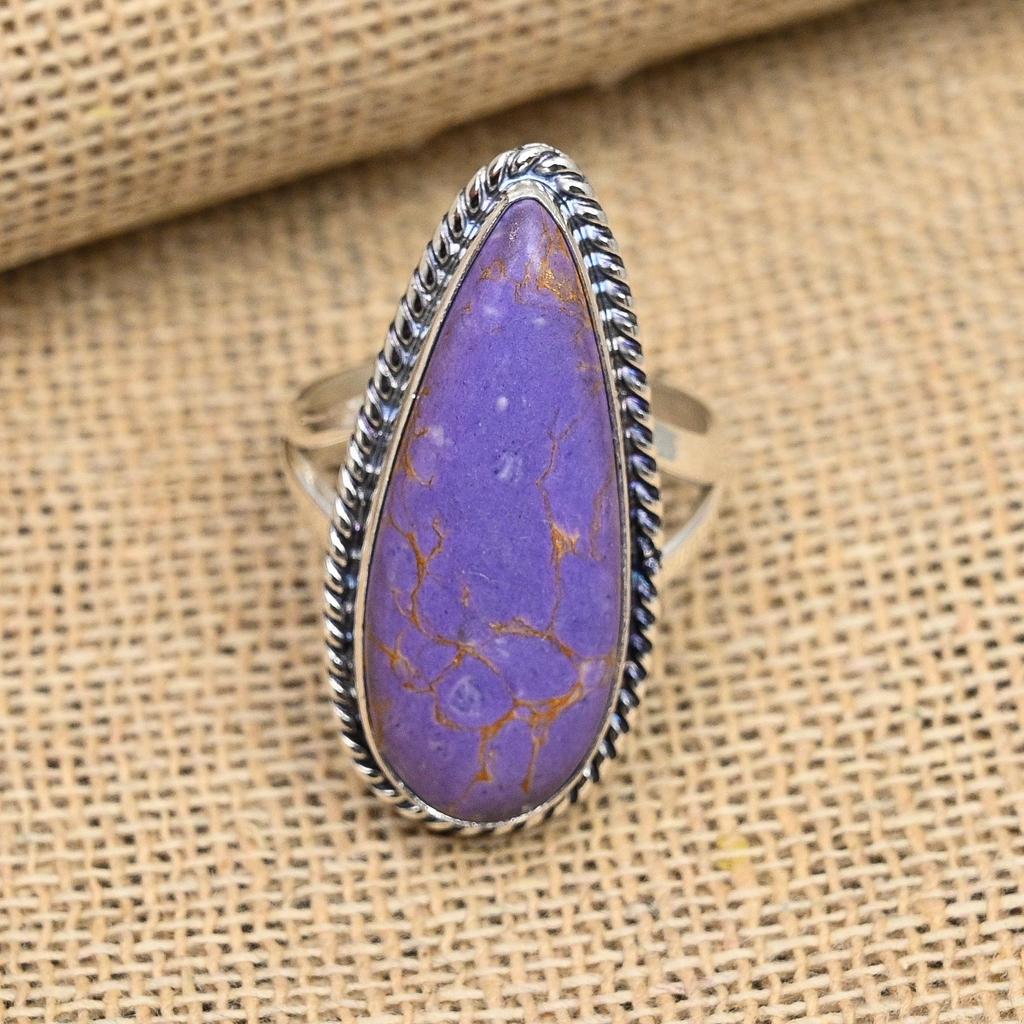 Ювелирные кольца ручной работы из стерлингового серебра 925 пробы с фиолетовым медным бирюзовым драгоценным камнем