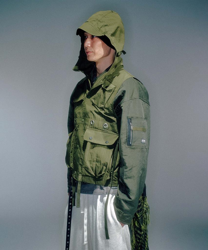 Vacant Archive Men Brook Cargo Hoodie Vest Khaki