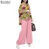 Women Floral Blouse and Pants Casual Two Piece Suit Sets