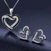 Rhinestone Heart Jewelry Overlapping Hearts Set Black White Necklace