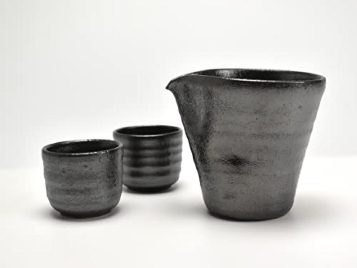 Bonsai Tao Shigaraki ware sake luster cup, black,