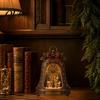 Holiday Shelf Display Christmas Village Infinity Bell Ornament, Vintage Glowing Rotating Snow Scene Decor Ornament with Angel Wreath Heart,
