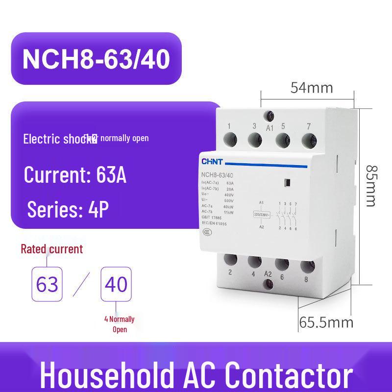 Zhengtai NCH8 200В Однофазный Бесшумный Низковольтный AC Контактор на DIN-рейку