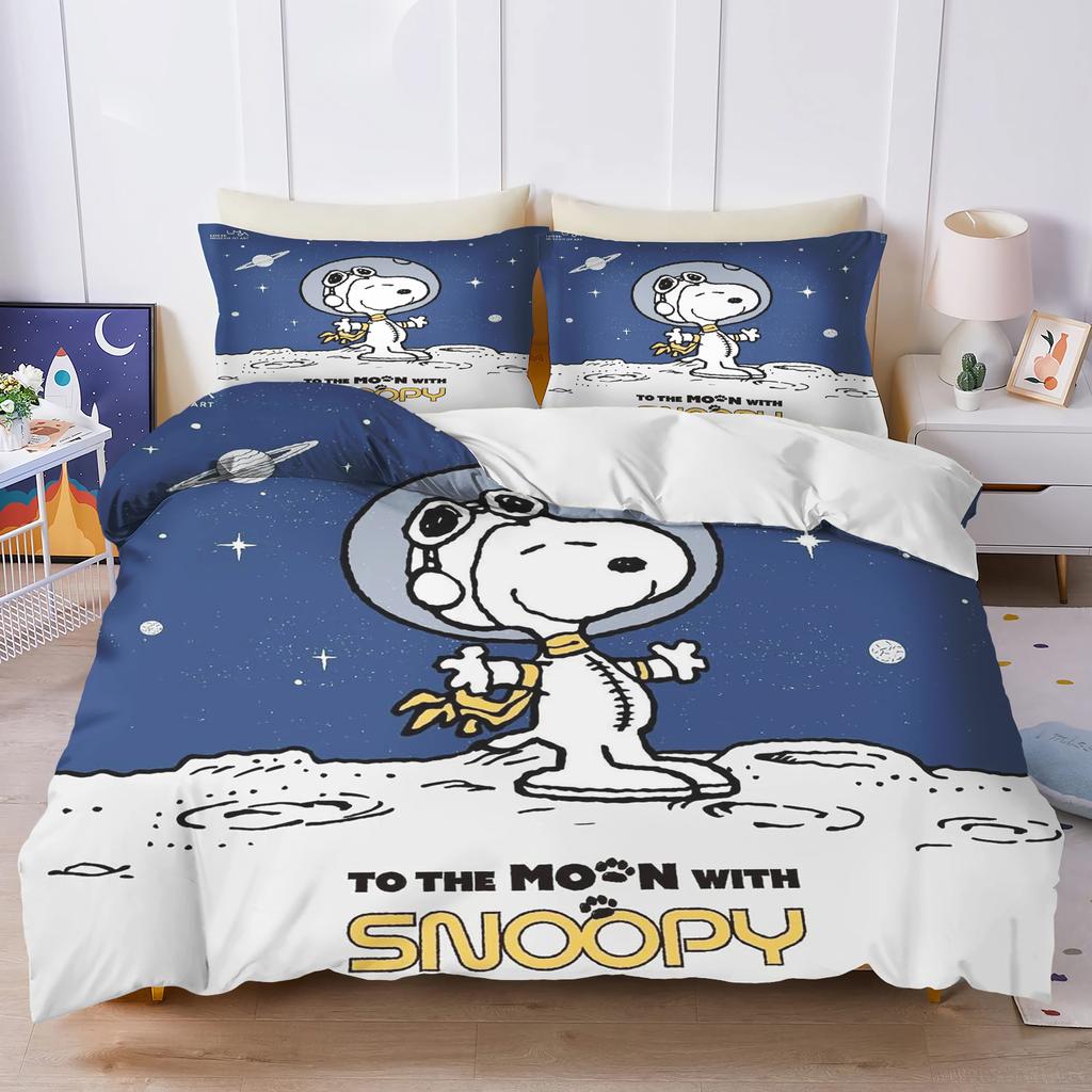 Snoopy Bedroom anime Duvet Set Bedding King Size Luxury Cover 3-Piece Polyester Christmas Decorations Cute Printed Cartoon home