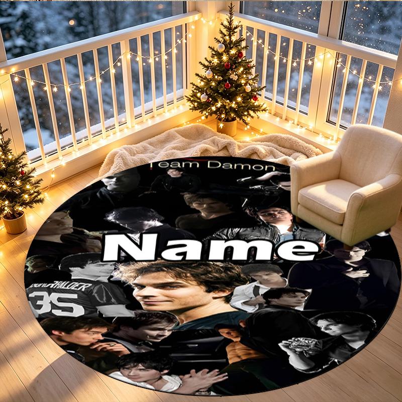 Custom Name Personalized Damon Salvatore Print Round Rug, Versatile Home Decor Carpet, for Playroom, Apartment, Balcony, Entryway, Hallway Gift