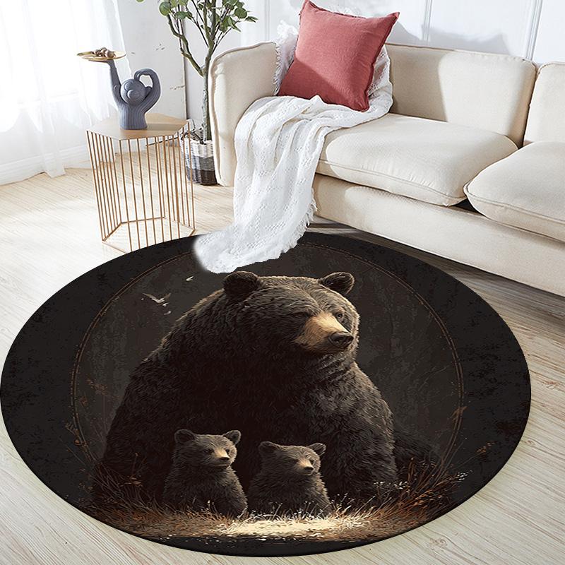 Brown Bear Round Area Rug,Carpet Rug for Living Room Bedroom Sofa Playroom Decor,Non-slip Floor Mat
