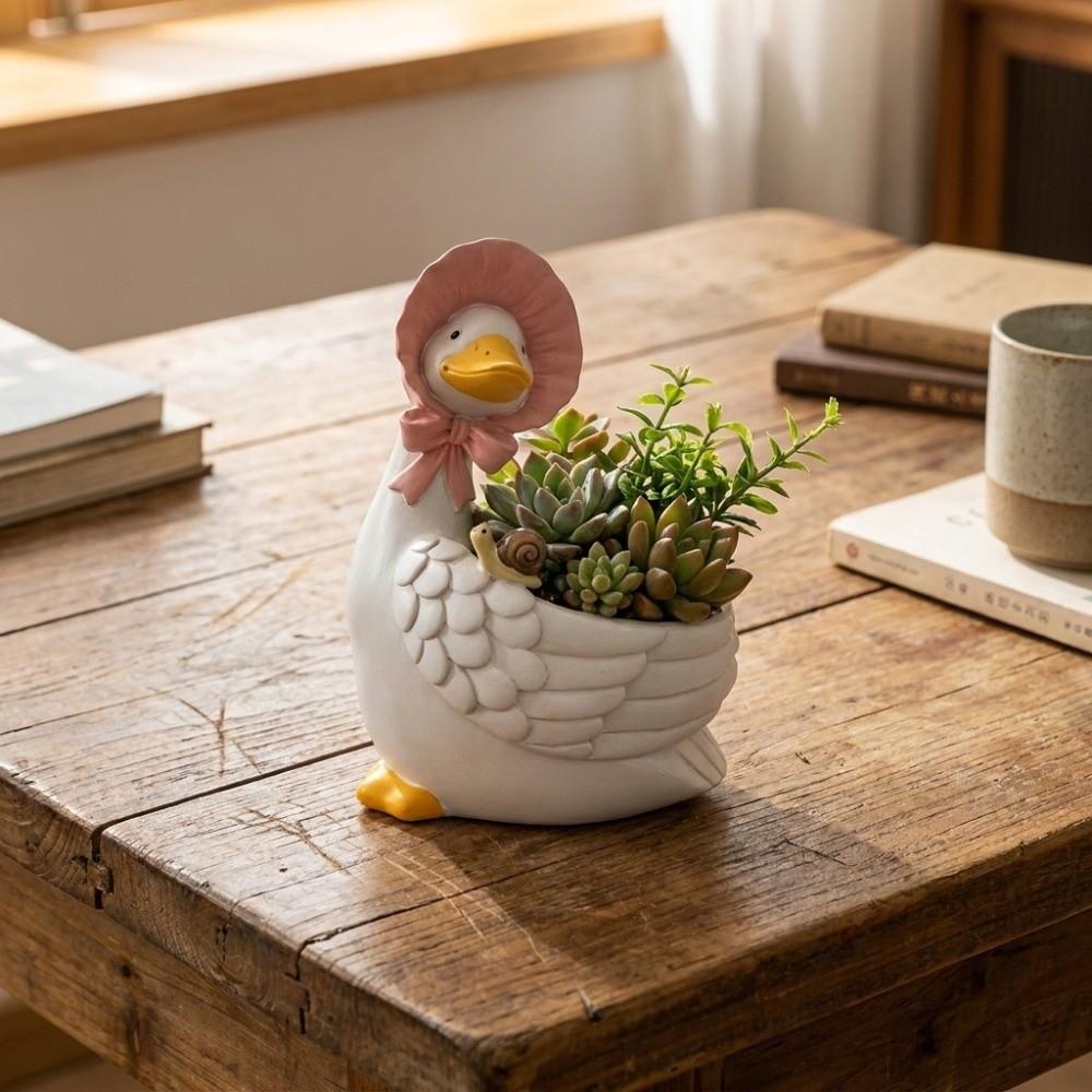 Resin Goose Planter Pot Drainage Hole Animal Flower Pot Adorable Goose Planters Indoor Table