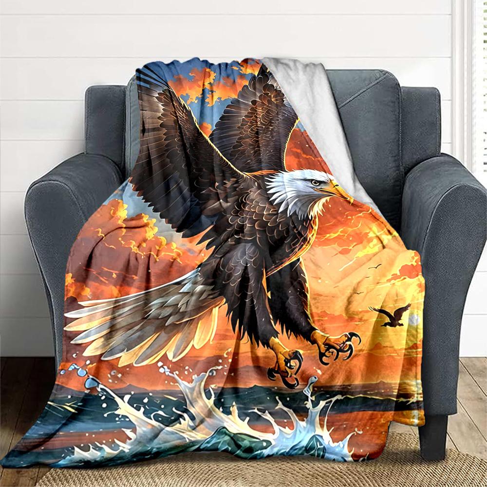 1pc Eagle, Ocean Sunset Blanket Lightweight Blanket Throw Blanket For Sofa, Bed, Travel, Camping, Livingroom, Office, Couch, Chair yy251010014