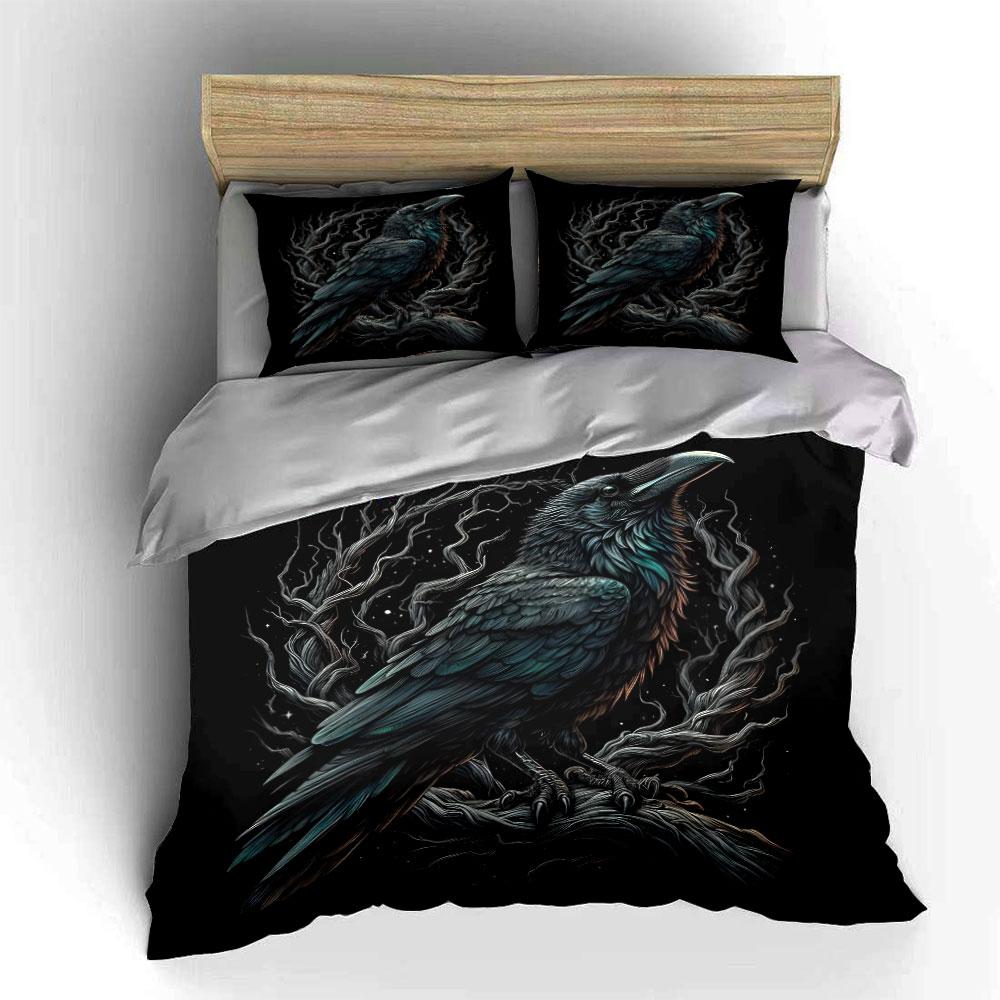 Mystical Raven on Dark Branch Bedding Duvet Cover Set (1*Duvet Cover 2*Pillowcases, without duvet insert)